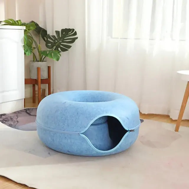 Cat Donut Bed My Store Blue Small