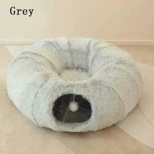 2 In 1 Round Tunnel Cat Beds My Store Grey 95cm diameter