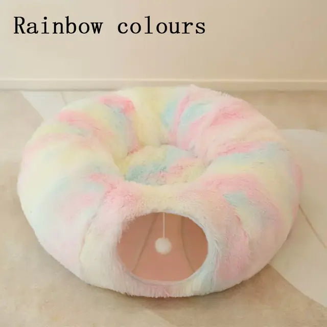 2 In 1 Round Tunnel Cat Beds My Store Rainbow colours 95cm diameter
