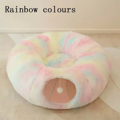 2 In 1 Round Tunnel Cat Beds My Store Rainbow colours 95cm diameter